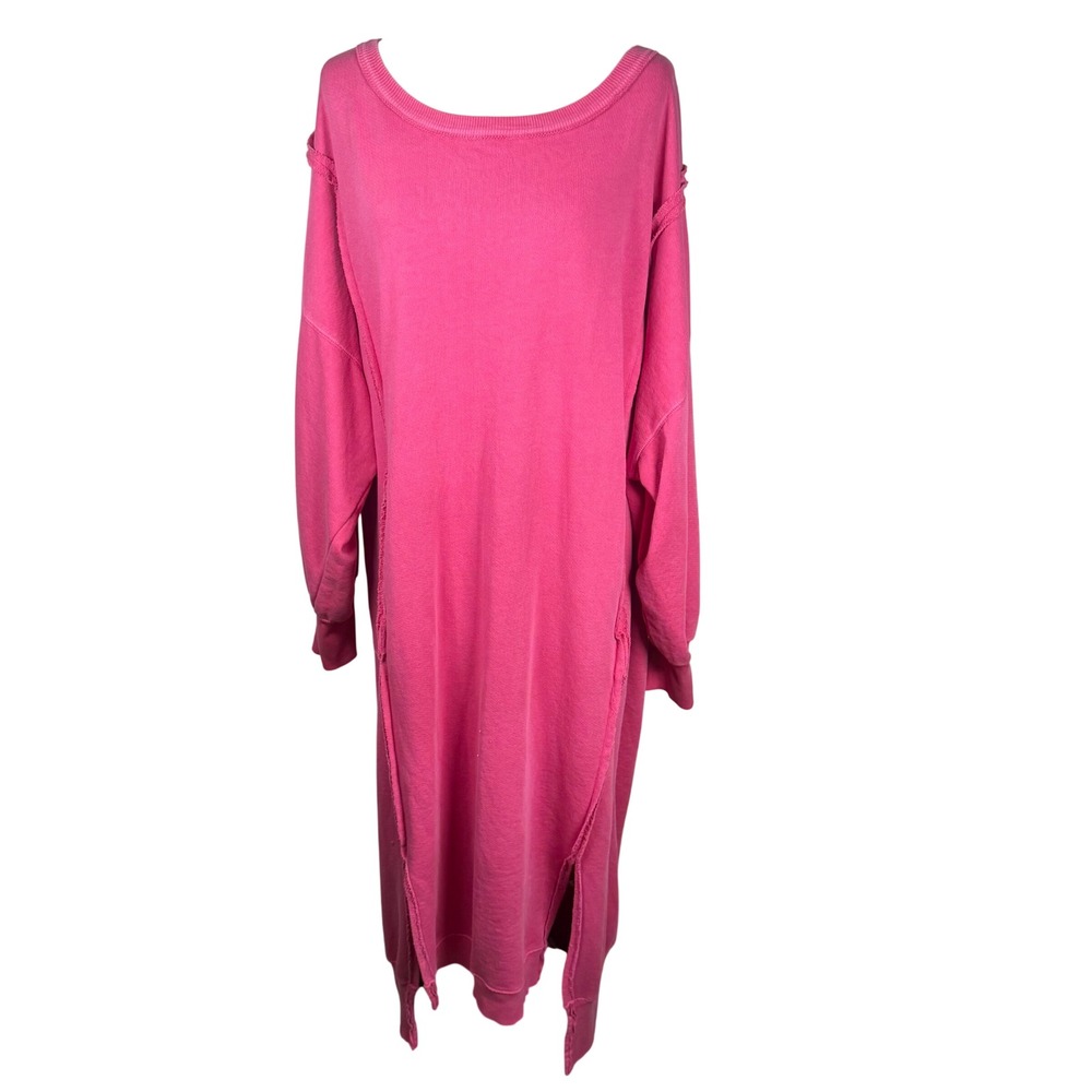 We The Free Free People Sweatshirt Maxi Dress Womens Large Pink Cotton Boho Slit